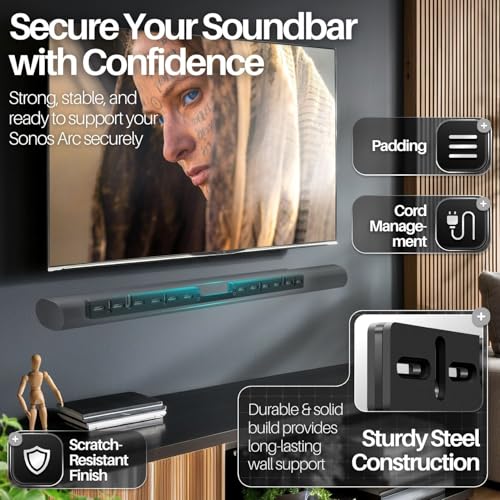 TNP Wall Mount Compatible with Sonos Arc Ultra and Sonos Arc Soundbar (Black) - Hanging Mounting Bracket for Sonos Soundbar Under TV Easy Install