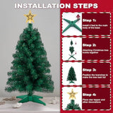 3Ft Artificial Christmas Tree With Gold Tree Topper Star, Mini Xmas Pine Tree With 4-Leg Stable Plastic Base, Small Tabletop Christmas Decoration For Home Office Holiday Party Indoor Use