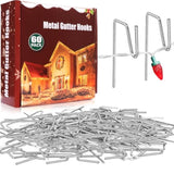 60 Metal Gutter Hooks - Weatherproof Christmas Light Clips For Outdoor Holiday Lights