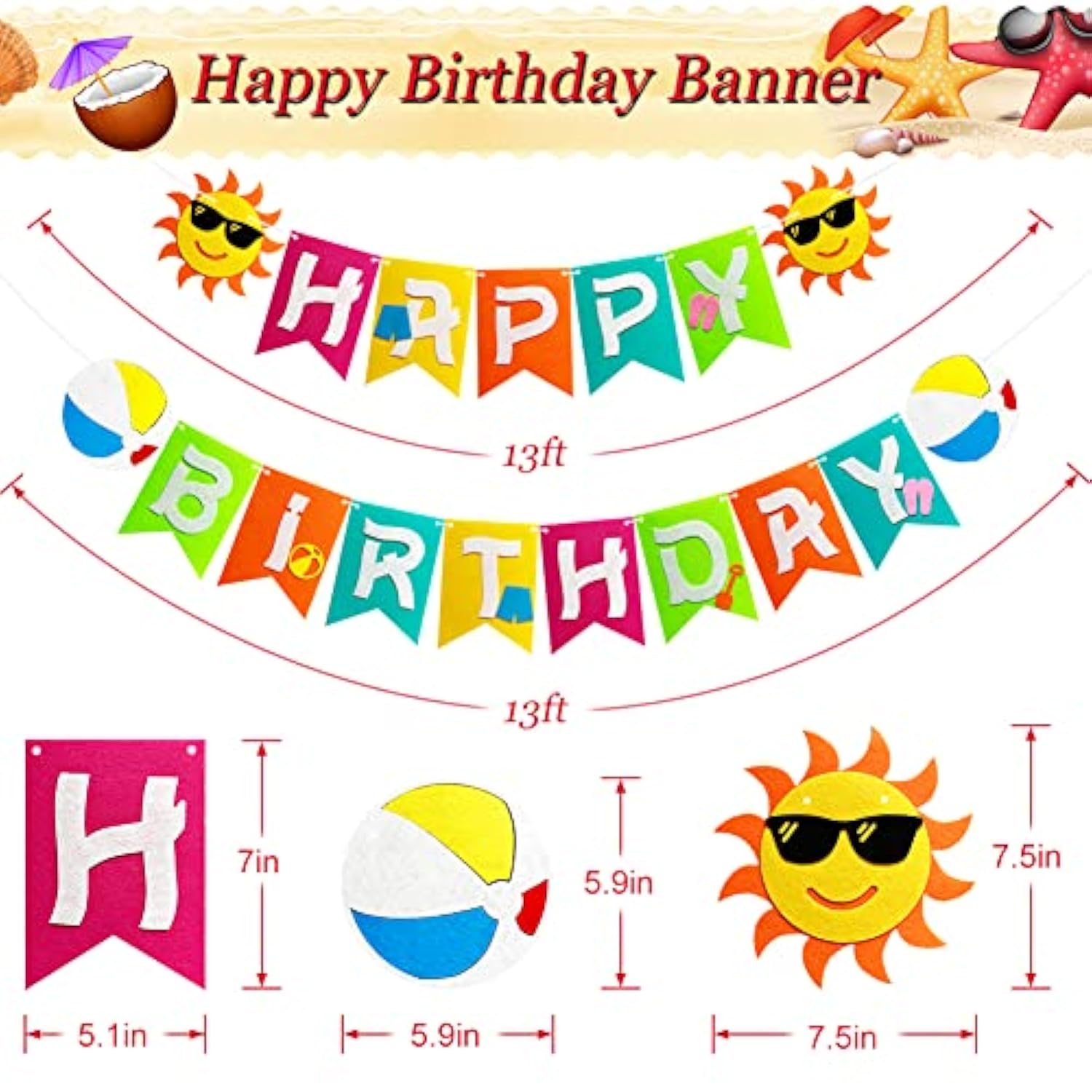 Beach Luau Party Decorations Set with Happy Birthday Banner, Lanterns & Balloons
