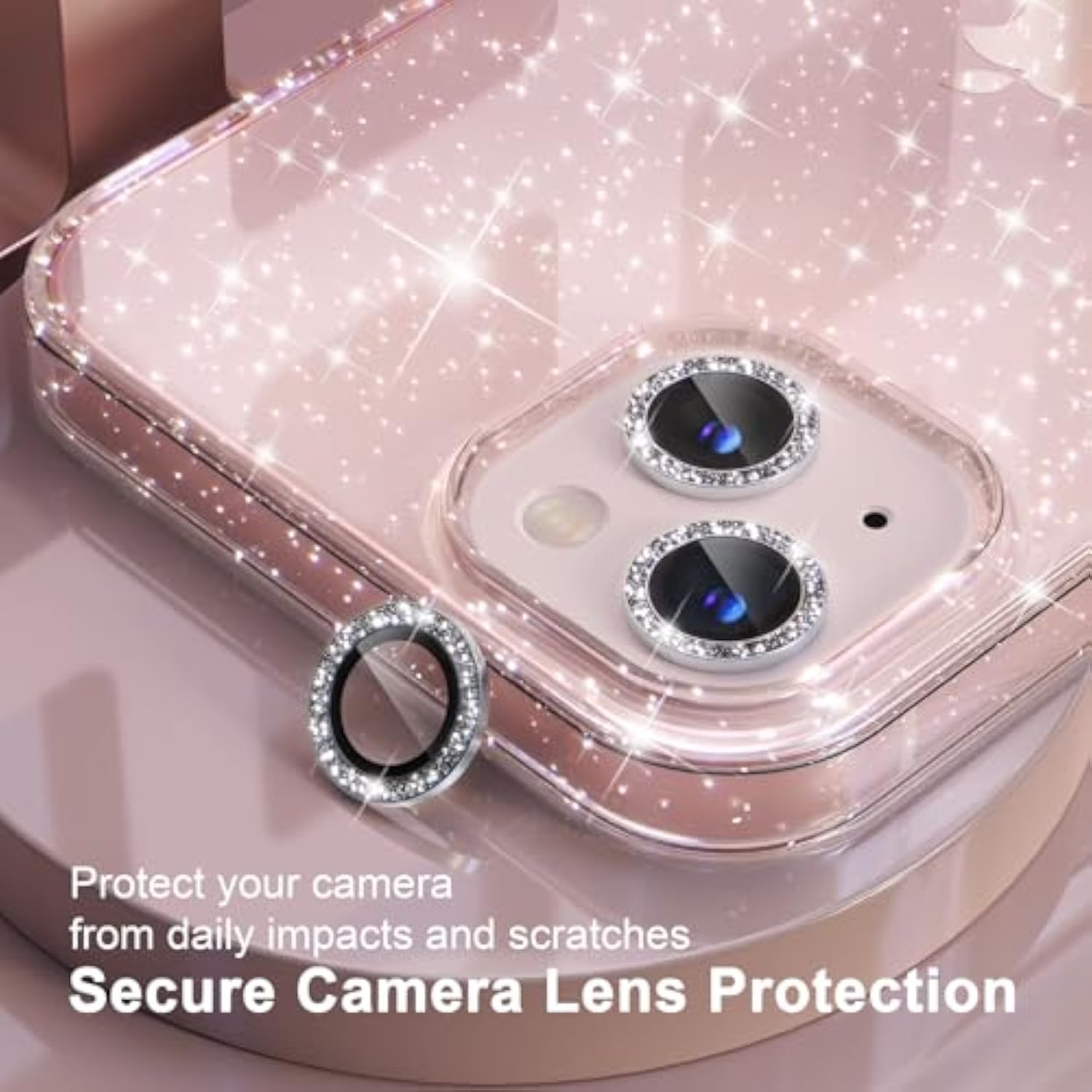 Compatible With Iphone 13 Case, Women Glitter Bling Sparkly Case Bumper, [2 X Diamond Camera Lens Protectors] [Non-Yellowing Shockproof Protective Cover] 6.1-Inch 2021 (Glitter Clear)