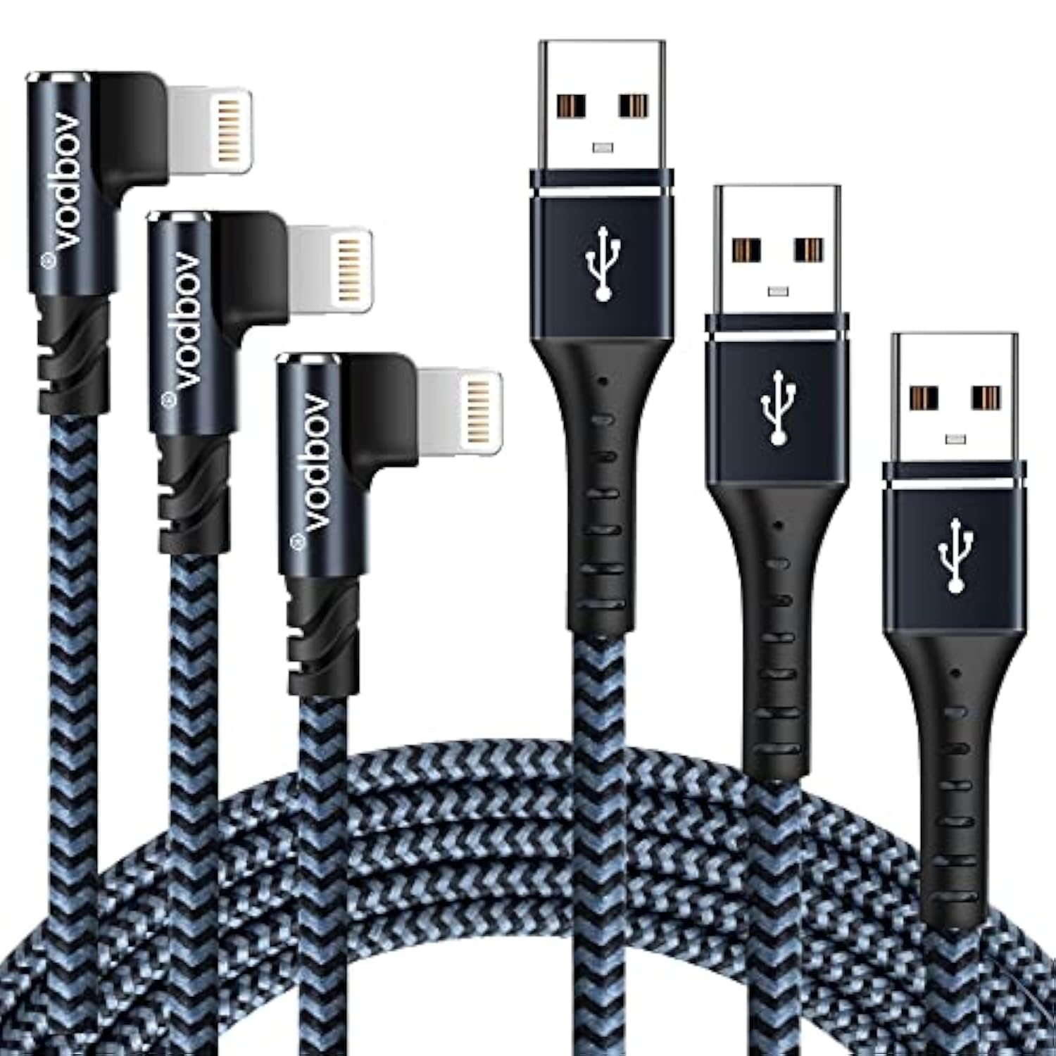 Iphone Charger Lightning Cord 3Pack 1Ft 3Ft 6Ft Right Angle Mfi Certified Cable Braided Usb Charging Wire High Speed Black
