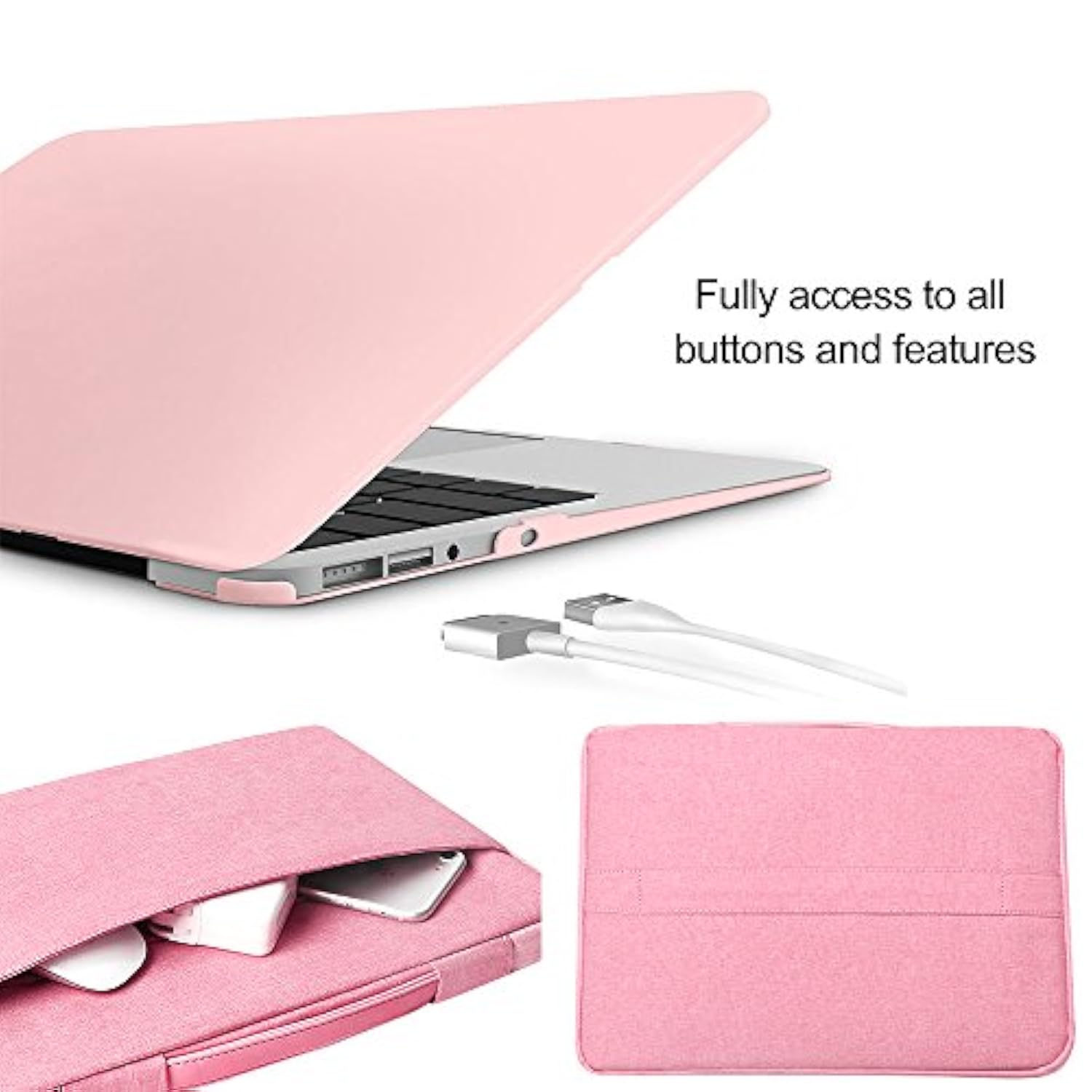 Compatible With Macbook 12 Inch Case Bundle 5 In 1, Ultra Slim Plastic Hard Cover With Sleeve,Screen Protector,Keyboard Cover & Dust Plug For Macbook 12'' Model A1534 - Rose Quartz