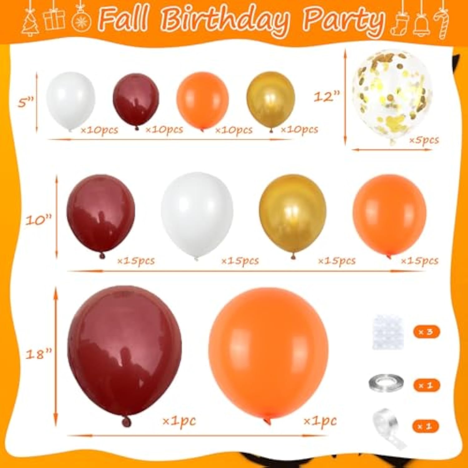 Fall Balloon Arch Kit Orange Burgundy Gold Confetti Balloons for Baby Shower Party