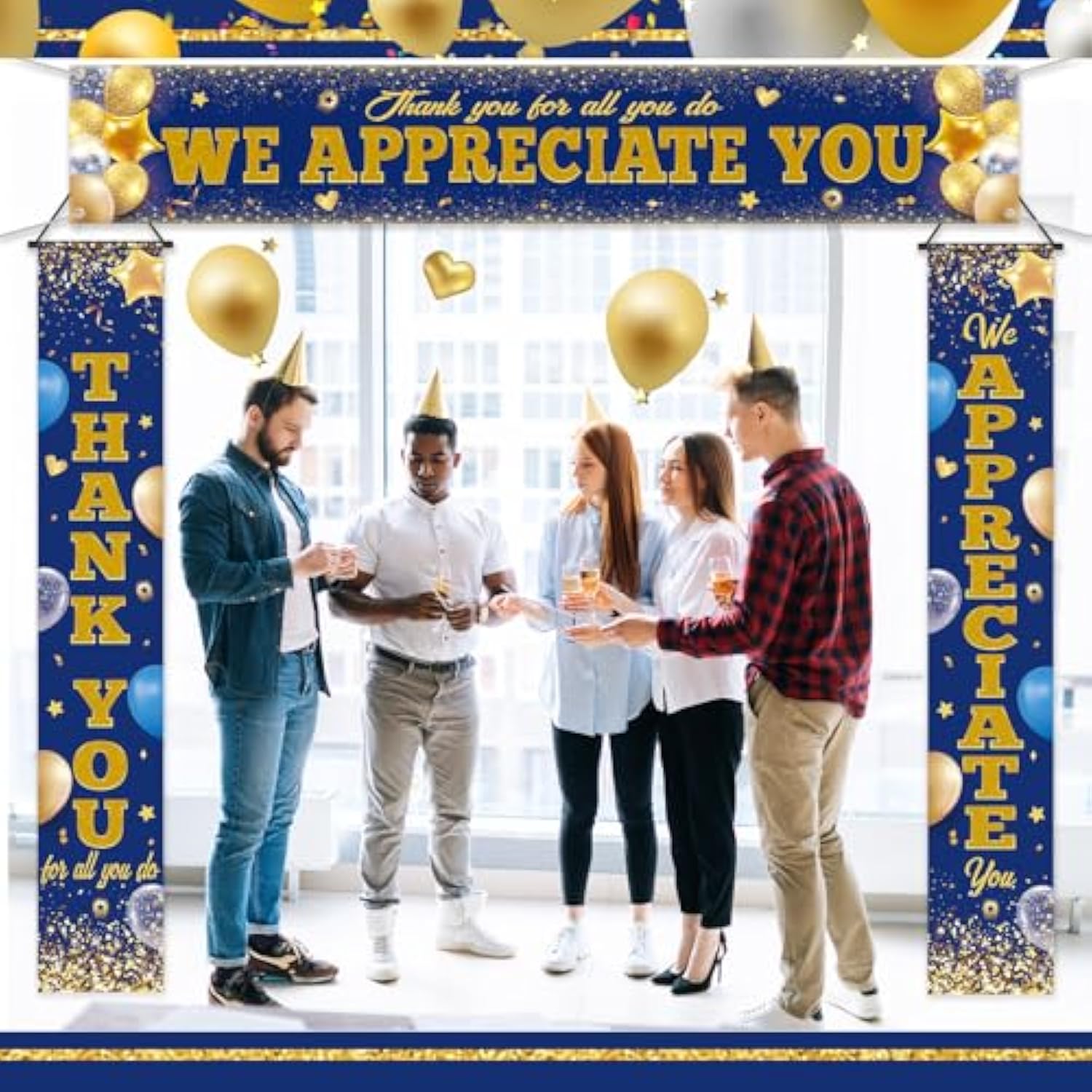 3 Pcs Customer Service Week Decorations Thank You Vet Tech Week Pastor Appreciation Party Banner Ma Pa Photo Backdrop We Appreciate You For Hard Work Party Supply(Classic)
