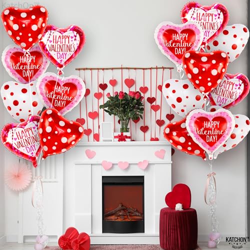 White & Pink Heart Shaped Foil Balloons 18 Inch, Pack of 12