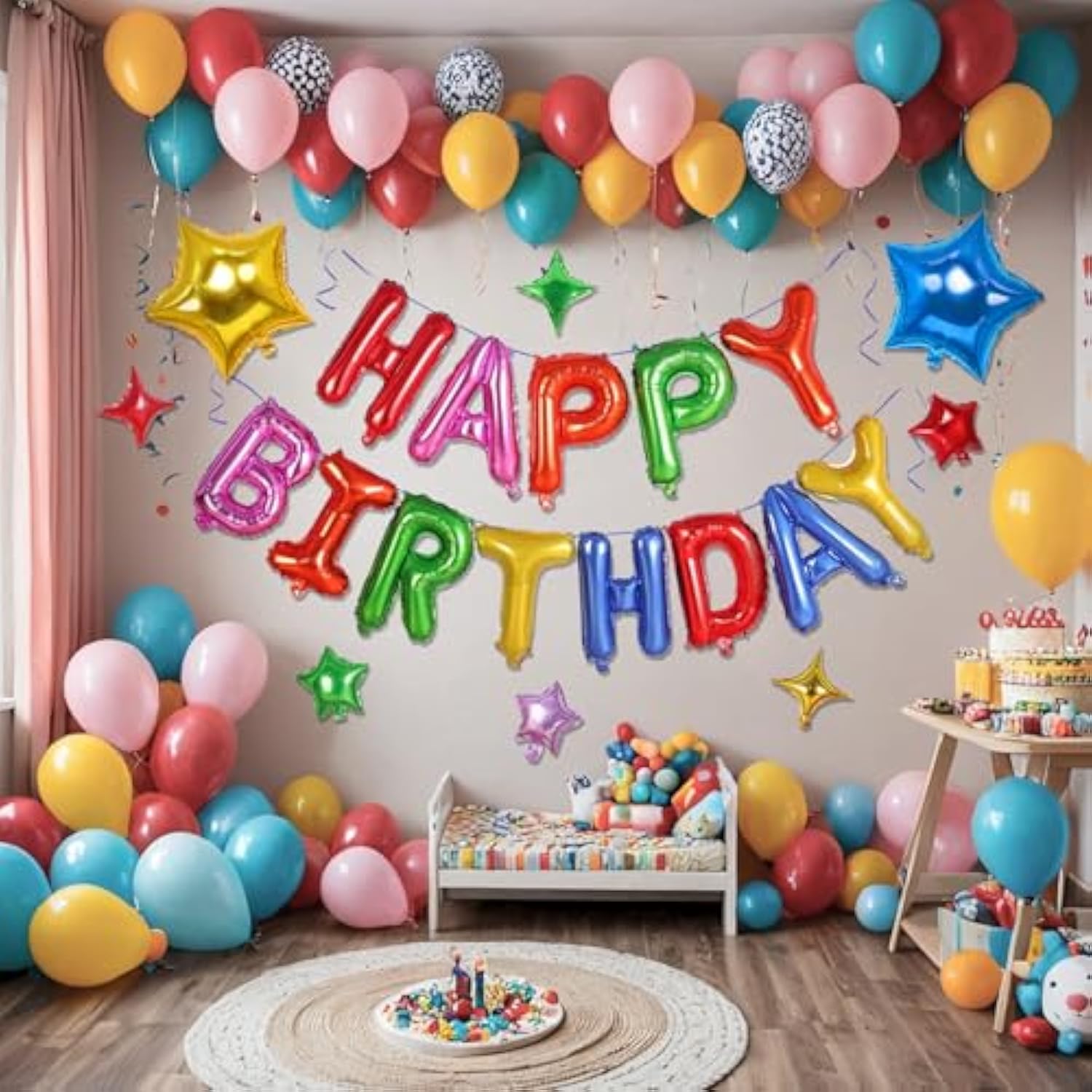26-Piece Rainbow Birthday Balloon Set with 8 Star Balloons for Parties