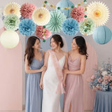 Dusty Rose Pink and Blue Party Decorations Dusty Blue Paper Lantern Sage Green Tissue Pom Poms Beige Paper Fans Circle Dot Garlands for Retro Gender Reveal Baby Shower Birthday Bridal Party Decoration