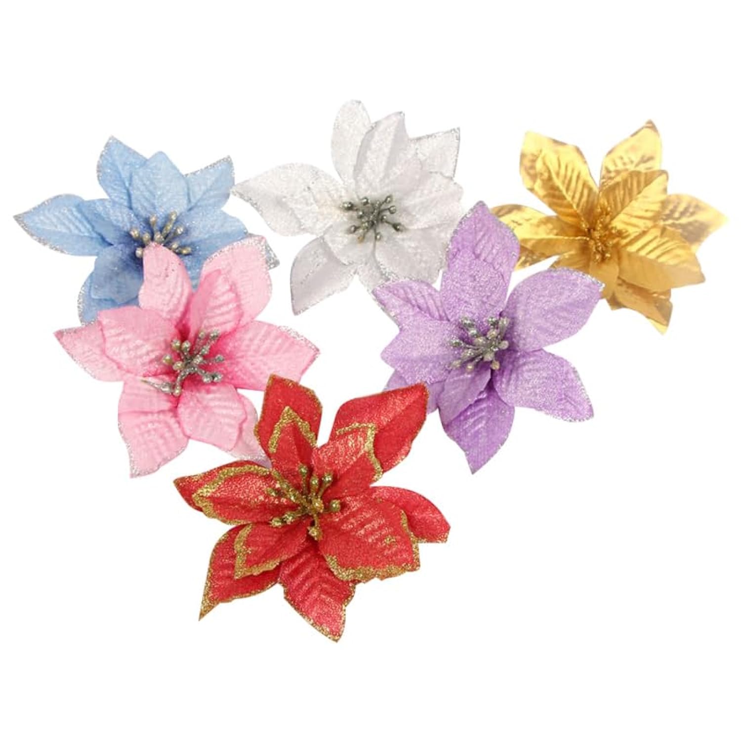 5 Inch Christmas Flower Decoration Artificial Glitter Gold Poinsettia For Christmas Tree Ornaments Holiday Home Decor