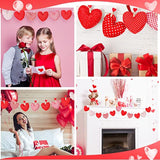 18 Pcs Valentine'S Day Fabric Heart Ornaments For Tree 3.5 Inch Fabric Hanging Garland Decoration Baubles Stripe Polka Dot Red Heart Ornaments With 6.56Ft Rope For Crafts Wedding Party Diy