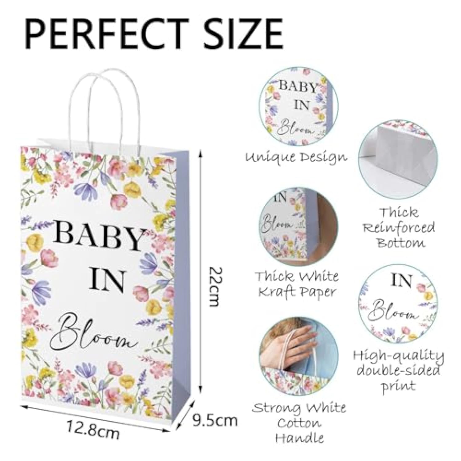 16-Pack Bloom Wildflower Gift Bags 8.6x5x3.7 Inch Boho Baby Birthday Party
