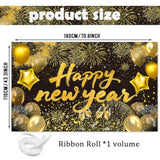Happy New Year 2026 Black Backdrop Banner for Party and Photo Booth Decor