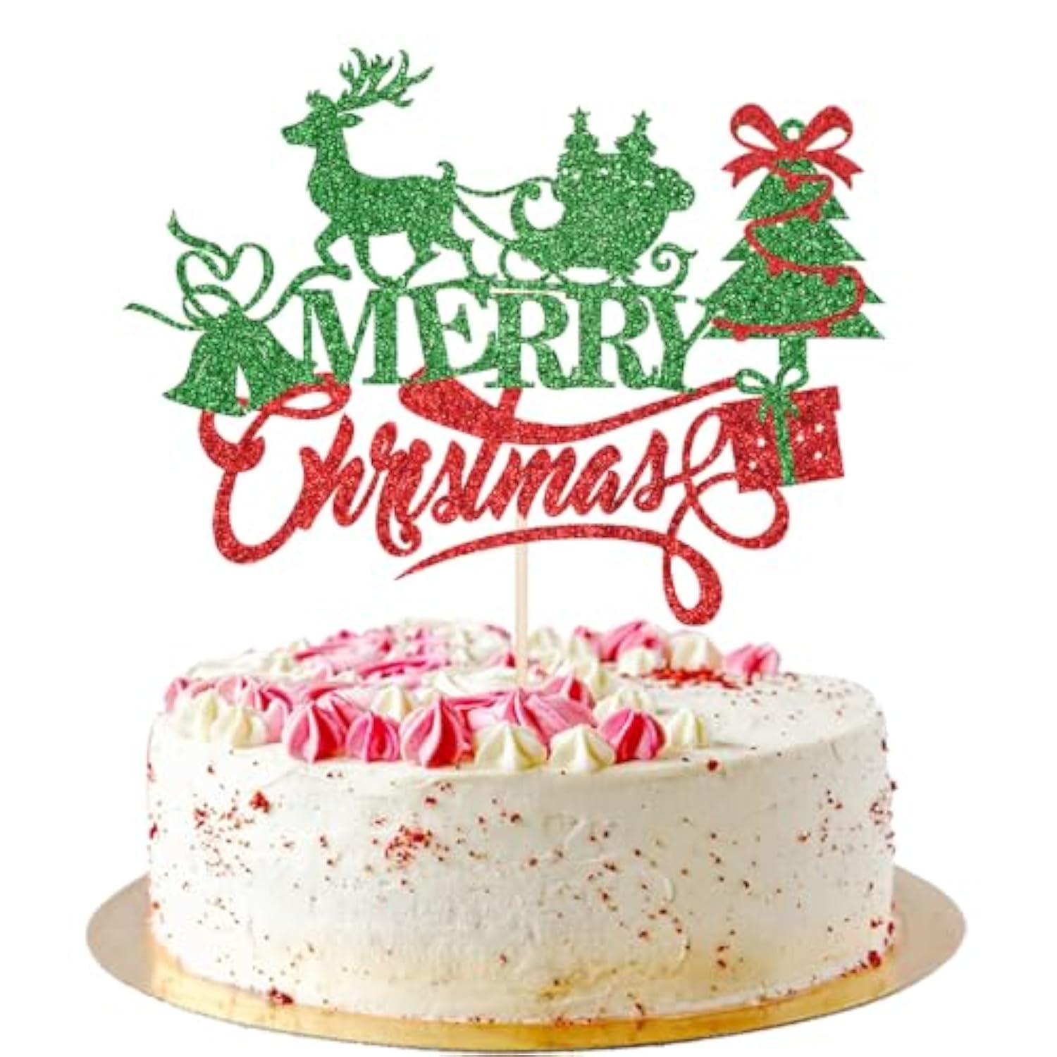 Merry Christmas Cake Topper Red Green Holiday Party Decoration