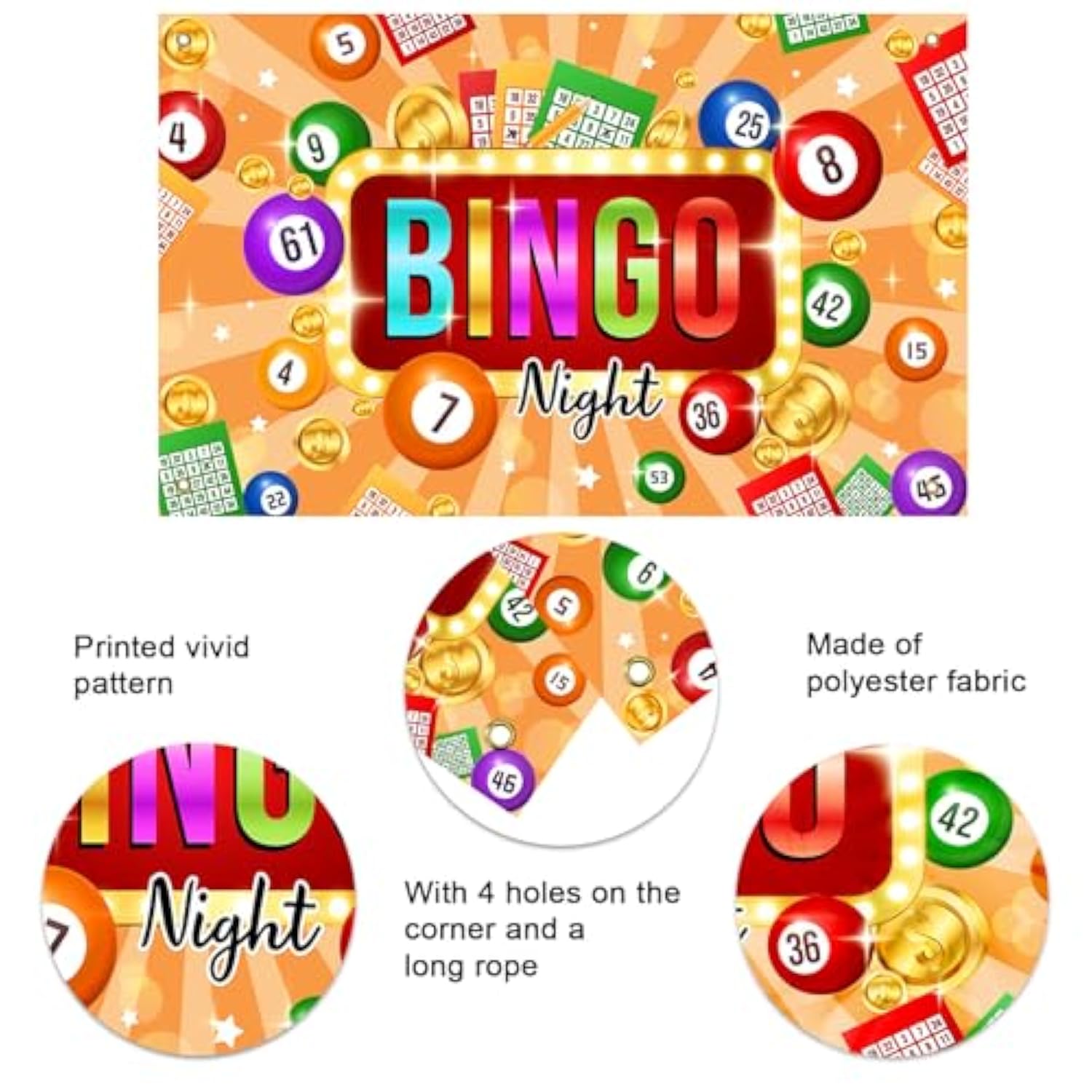 Bingo Night Backdrop Banner, Casino Theme Game Time Party Decor for Adults & Boys