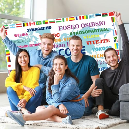 World Flag Banner Decorations International Welcome Banner Backdrop, Country Flags for International Party Supplies Around the World Sports Events Club Classroom Decor
