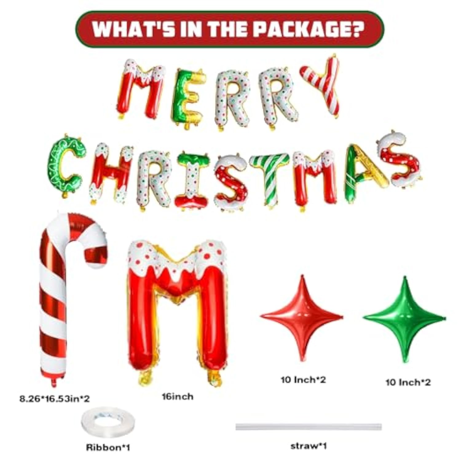 Merry Christmas Balloons Banner 16inch Xmas Party Decor