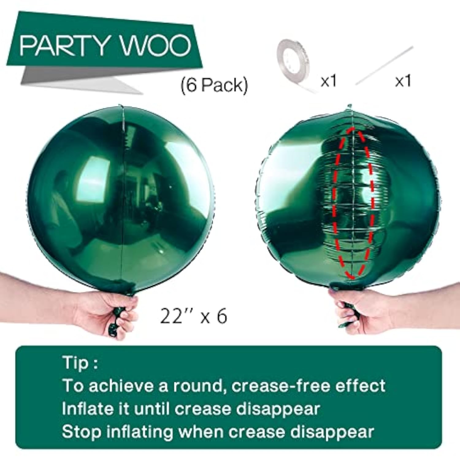 Dark Green Orbz Balloons: 22" Foil Party Decorations - 6 Pcs