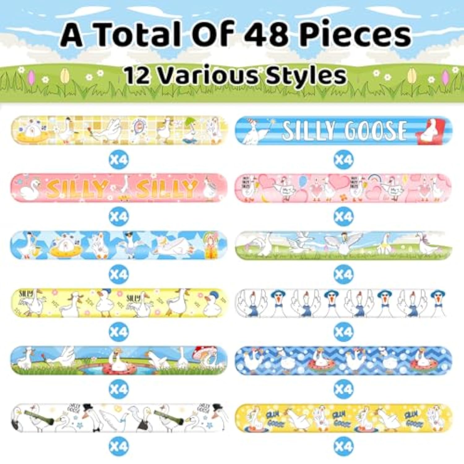 48 Pcs Silly Goose Slap Bracelets, Funny Silly Goose Party Favors Supplies Birthday Party Decorations Gifts Goodie Bag Fillers For Kids Boys Girls Classroom Rewards