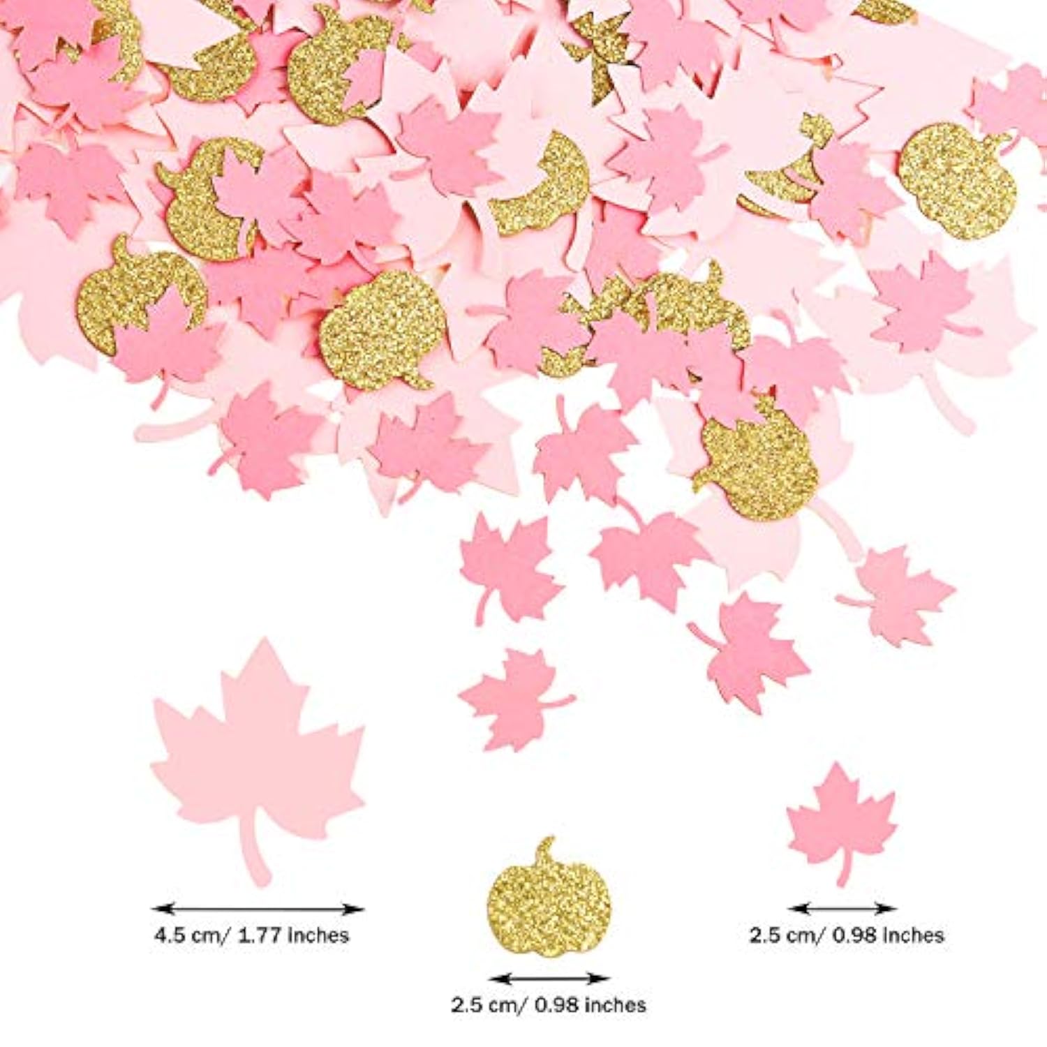 200 Pieces Thanksgiving Pink And Gold Pumpkin Confetti Christmas Baby Shower Maple Leaf Confetti Glitter Thanksgiving Pumpkin Decorations Table Decorations For Birthday Party Supplies (Simple)