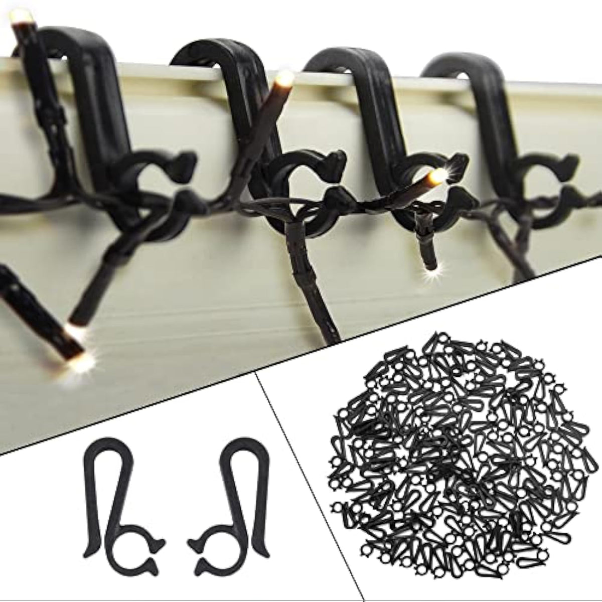 30 Pcs Black Gutter Hooks For Hanging Christmas Lights, Holiday Lights Clips Mount To Gutters Shingles, Gutter Clips For Hanging Icicle Lights On Christmas Halloween Home Garden Decor