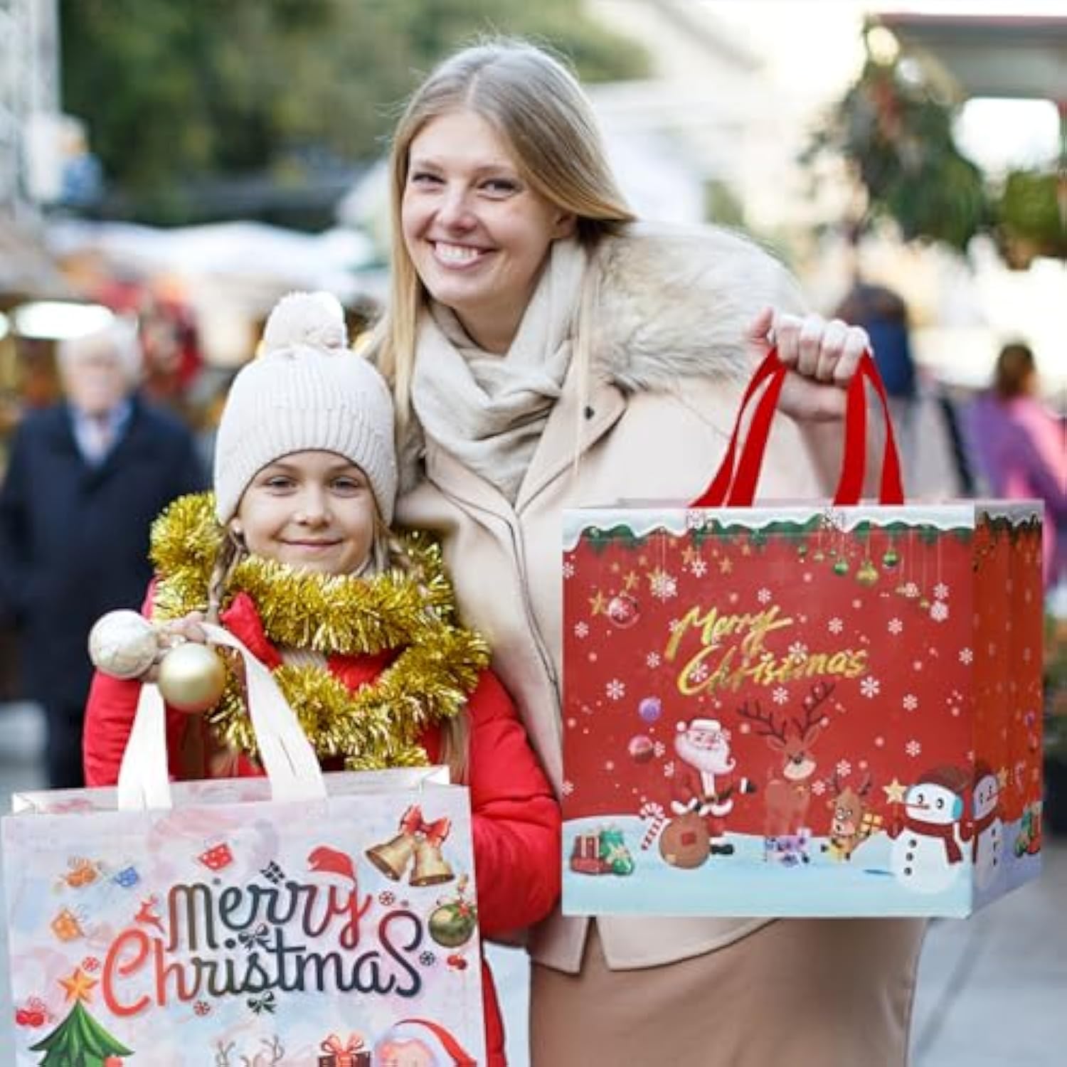 18Pcs Extra Large Christmas Gift Bags, 15.7'' X 14.2''X 5.9'', Christmas Tote Bags With Handles, Non-Woven Reusable Shopping Bags For New Year, Xmas'S Party Supplies Decorations
