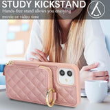 For Iphone 12 Case Wallet With Card Holder,For Iphone 12 Pro Phone Case Wallet With Zipper With Slot Kickstand Stand Case For Women And Man 5G 6.1 Inch-Rose Gold