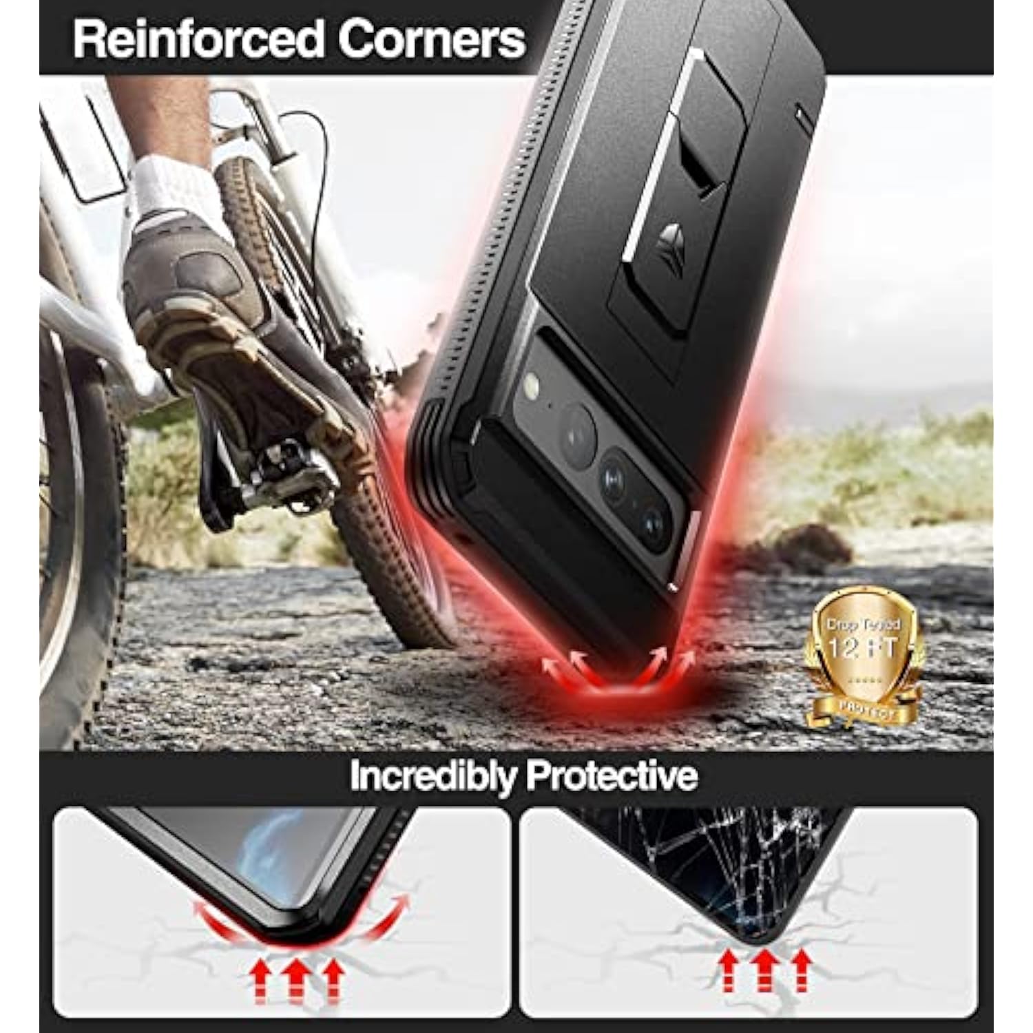 Full Body Case For Google Pixel 7 Pro, [Built In Screen Protector And Kickstand] Heavy Duty Military Grade Protection Shockproof Protective Cover For Google Pixel 7 Pro Black