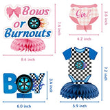 12Pcs Burnouts or Bows Gender Reveal Party Honeycomb Centerpieces Table Toppers for Boys Girls Blue and Pink Car Wheel Bow Tie Party Decoration Supplies for He or She Gender Reveal Baby Shower