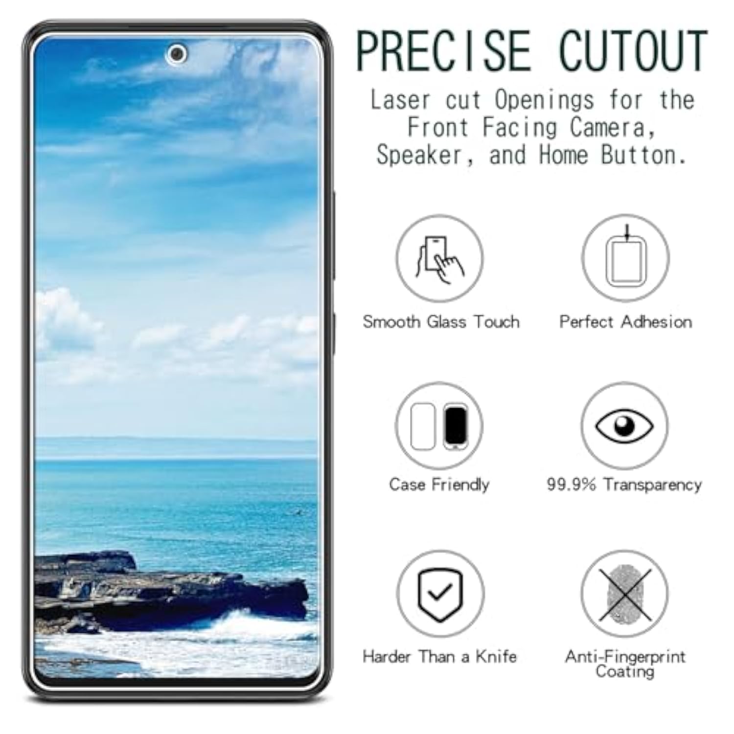 [2 Pack] Screen Protector For Samsung Galaxy A53 5G Tempered Glass, Fingerprint Unlock Compatible, Anti Scratch, Bubble Free, Easy Installation