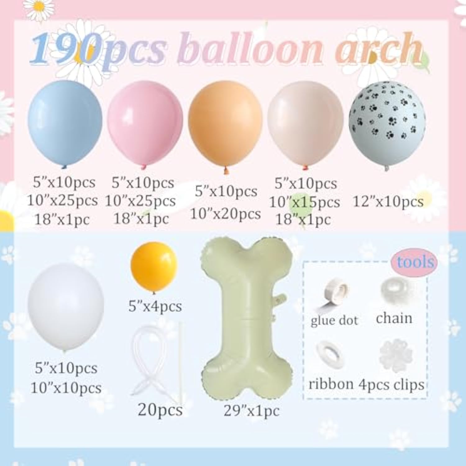 Puppy Balloon Garland Kit: Dog Paw, Daisy & Bone - Baby Shower Decor