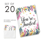 Wildflower Birthday Party Invitations Supplies Fill-In Set Of 20 With Envelopes Floral Birthday Bash Invites Cards, Double Sided