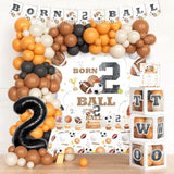 Born 2 Ball Birthday Decorations, 2Nd Birthday Decorations For Boys, Sports Theme Backdrop Balloon Banner Box Tablecloth For Basketball Football Soccer 2 Year Old Birthday Party Supplies