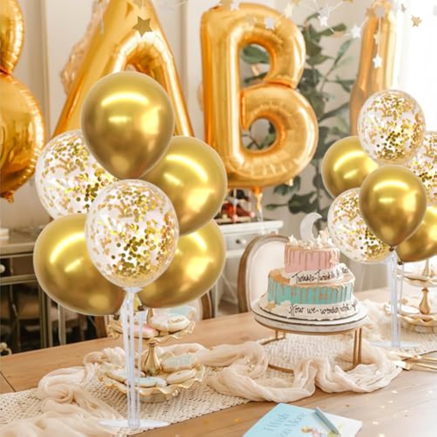 4 Set Gold Balloon Centerpieces For Table, Balloon Stand Kit For Party Centerpiece Table Decorations, 50Th 60Th 70 Th 80Th 90Th 100Th Birthday Decorations Graduation Decoration 2025 New Years