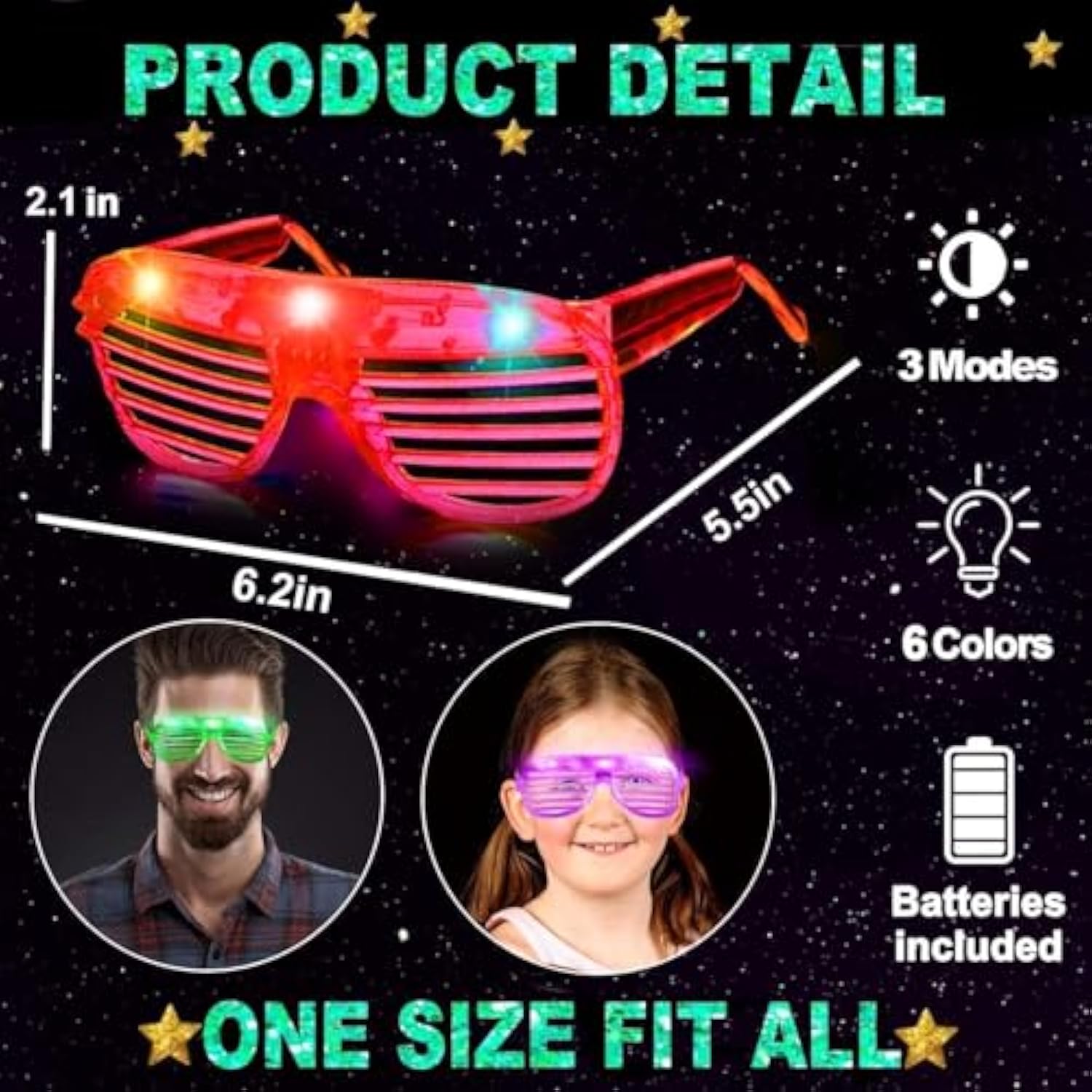 20 Pcs LED Light Up Glasses for Kids and Adults Party Favors and Events