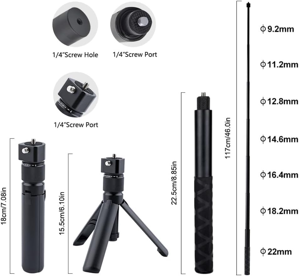 Bullet Time Handle Tripod Rotating Grip with Invisible Selfie Stick, for Insta360 X5/X4, DJI OSMO Pocket 3, GoPro, 1/4" Thread, 6 lbs Load Capacity,