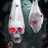 Halloween Decorations Outdoor Indoor 2PCS Hanging Skull with Light up Eyes Spider Web Scary Haunted House Decor Halloween Party Decor Graveyard Decoration