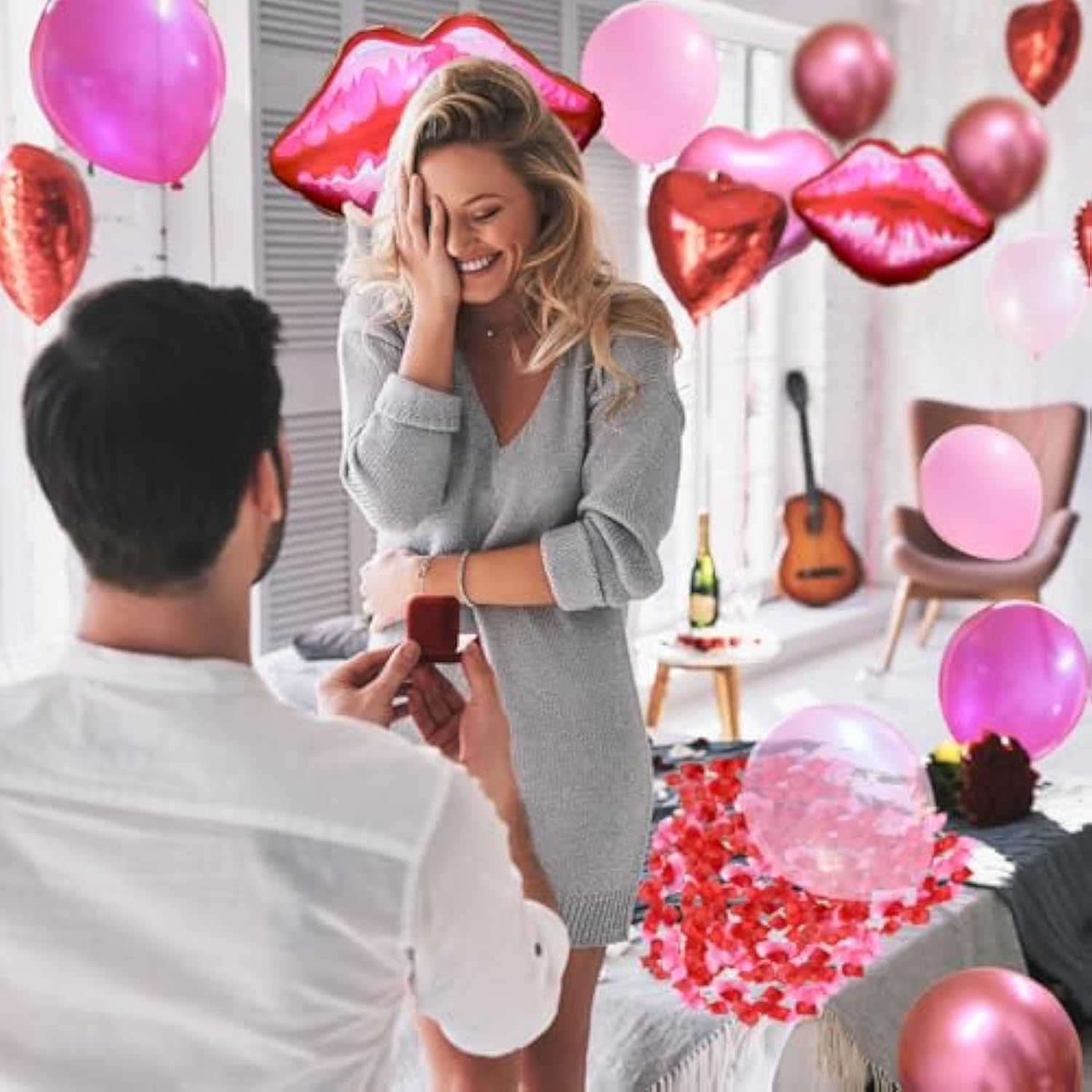 Valentines Day Decor Love Balloon Set, Pink Aluminum Film Large Lips,