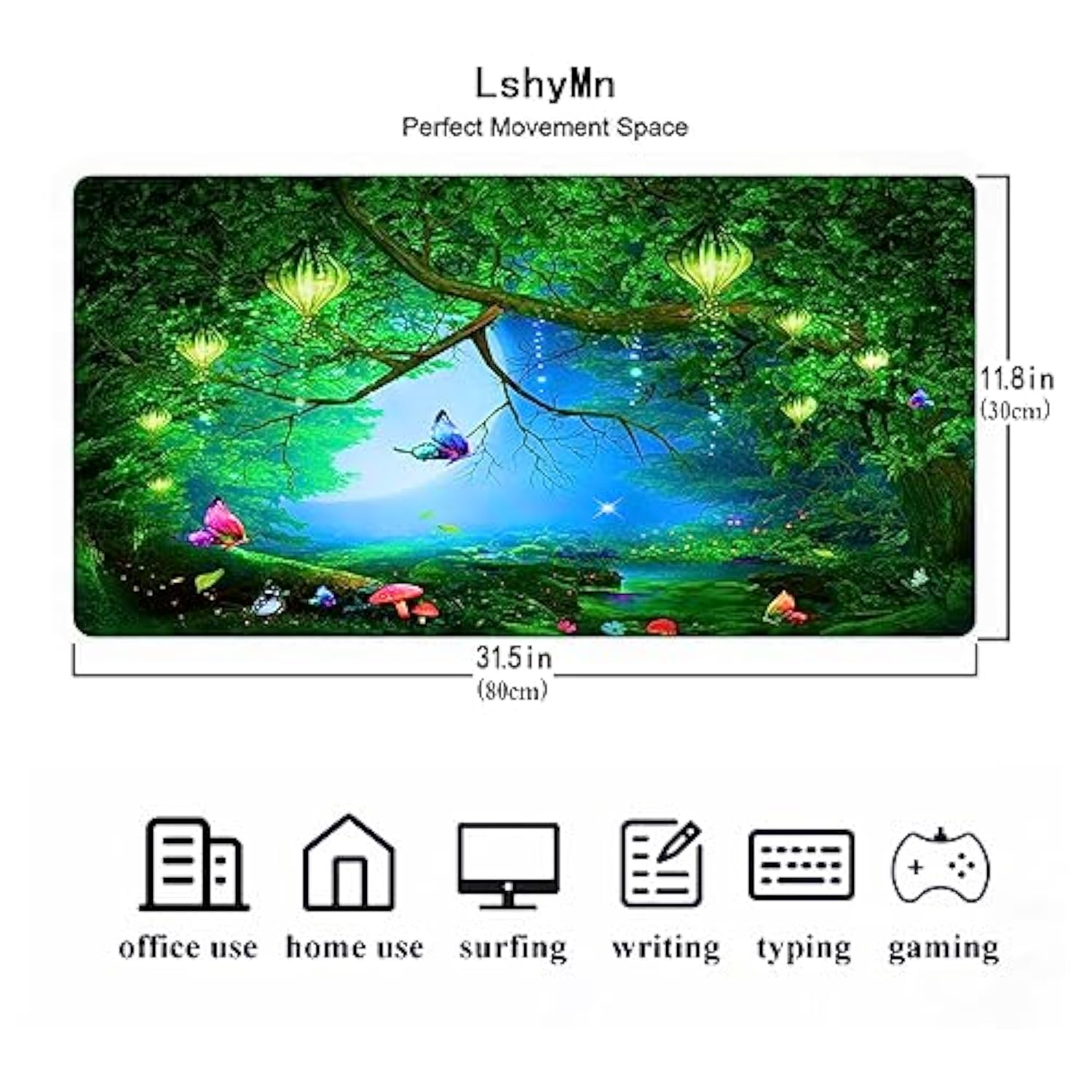 Butterfly Large Mousepad 31.5X11.8 Inches Dream Wonderland Moon Forest Plants Trees Graphic Printed Game Mousepad For Office Computer Desk Decoration Bdxpmn256