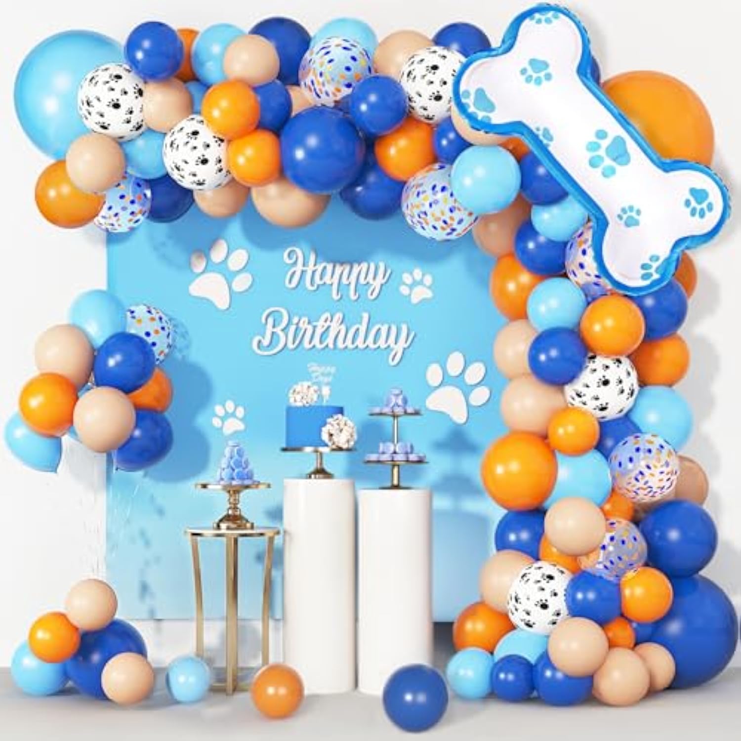 121pcs Blue Birthday Balloon Garland Kit with Dog Paw & Bone Balloons for Parties
