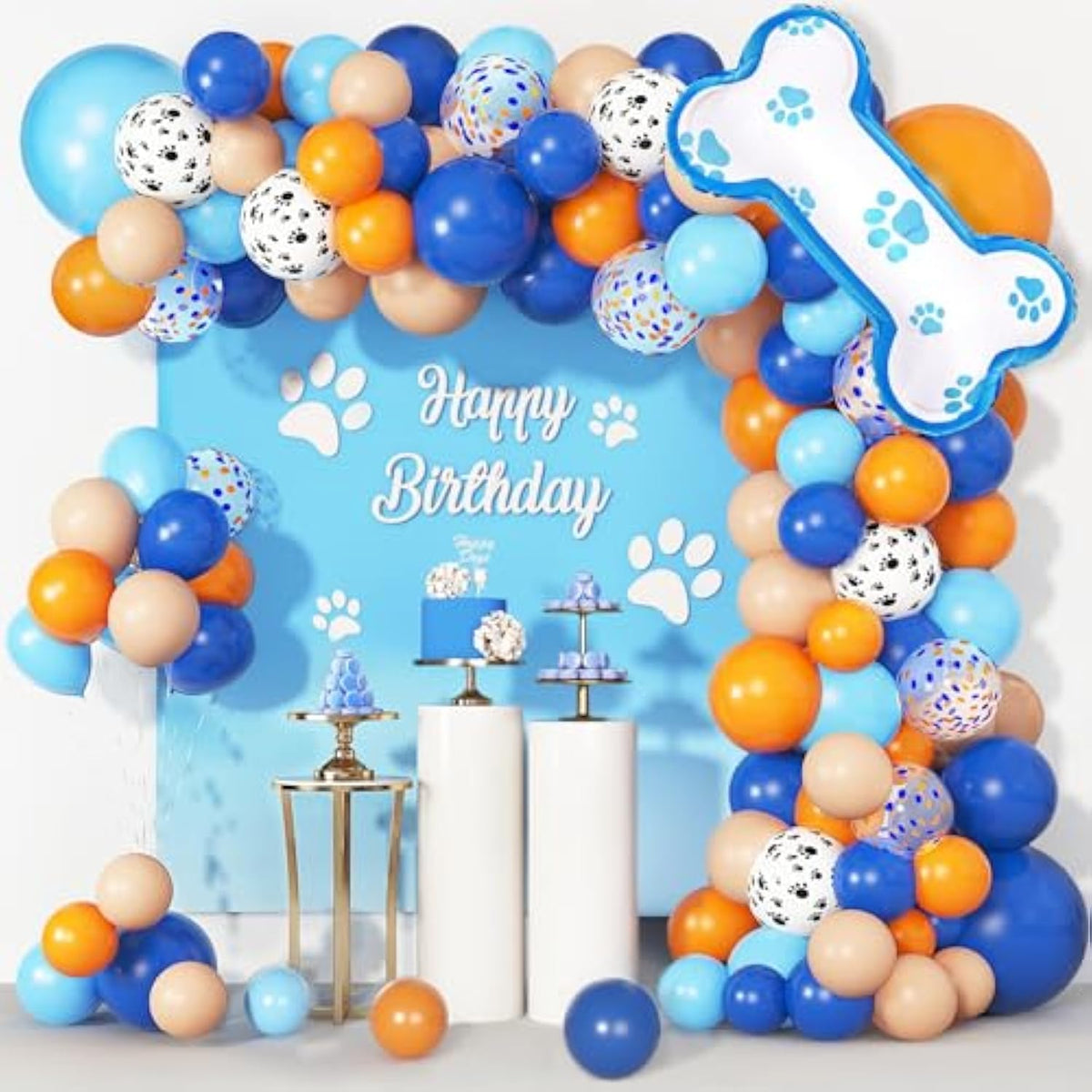 121pcs Blue Birthday Balloon Garland Kit with Dog Paw & Bone Balloons for Parties
