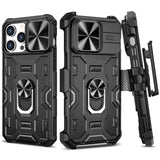Case For Iphone 15 Pro Max, Slide Camera Cover & Belt Clip Holster & Magnetic 360°Ring Kickstand Military Grade Heavy Duty Protection Cover For Iphone 15 Promax 6.7" - Black