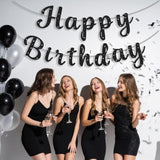 Black Glitter Happy Birthday Banner Signs Party Decorations for Women & Men