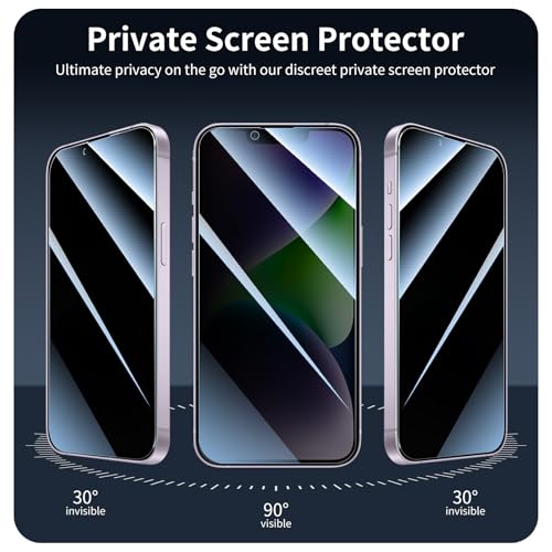 3+3+1-Pack, Privacy Screen Protector and Camera Lens Protector for iPhone 14 Plus with Back Tempered Glass Film, Anti-Spy, Dark Private Black
