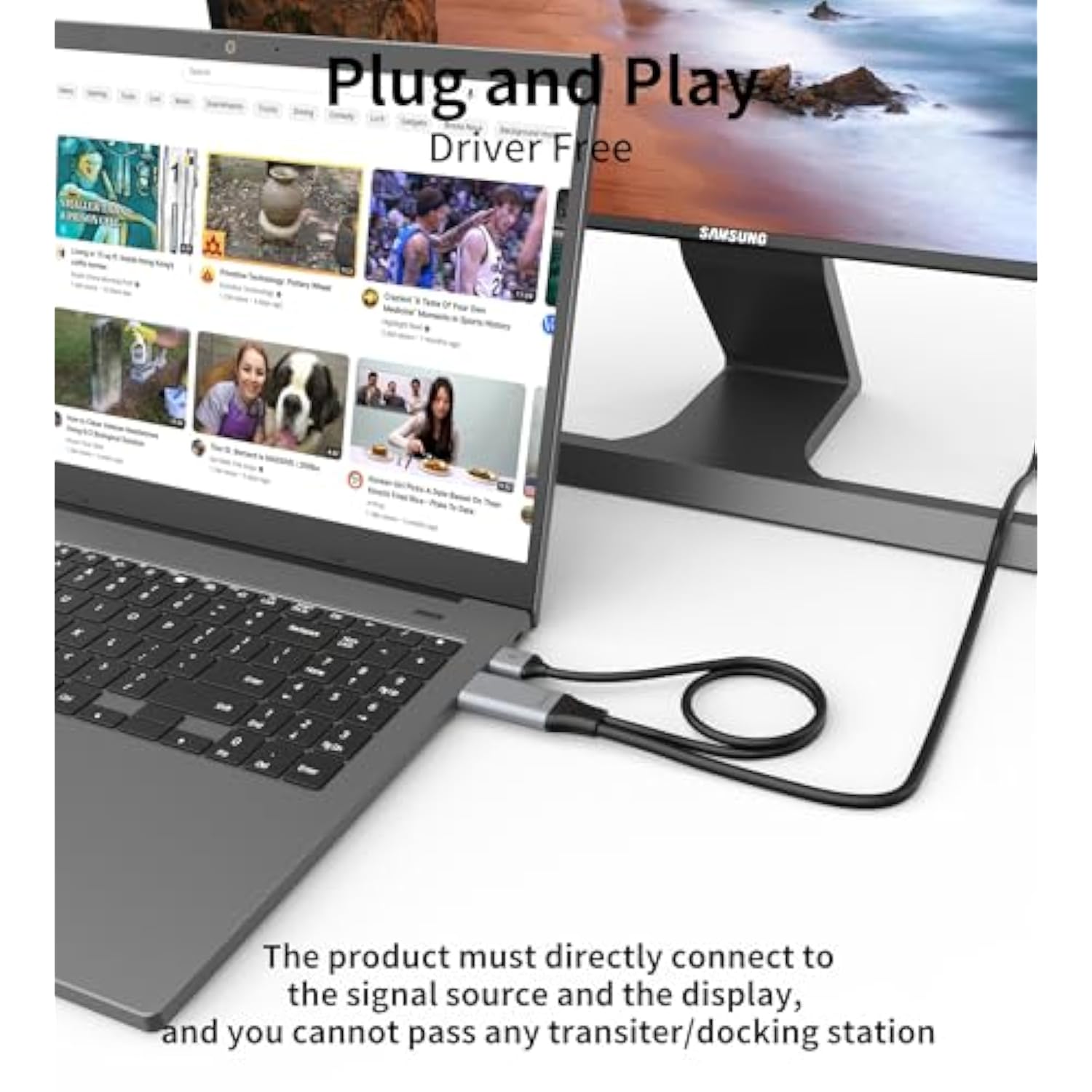 Displayport To Usb C Cable, 4K@60Hz Display Port To Usbc 6.6Ft, Dp 1.2 Male To Type-C Male Converter For Usb-C Touchable Portable Monitor, Compatible For Macbook Pro/Air, Imac