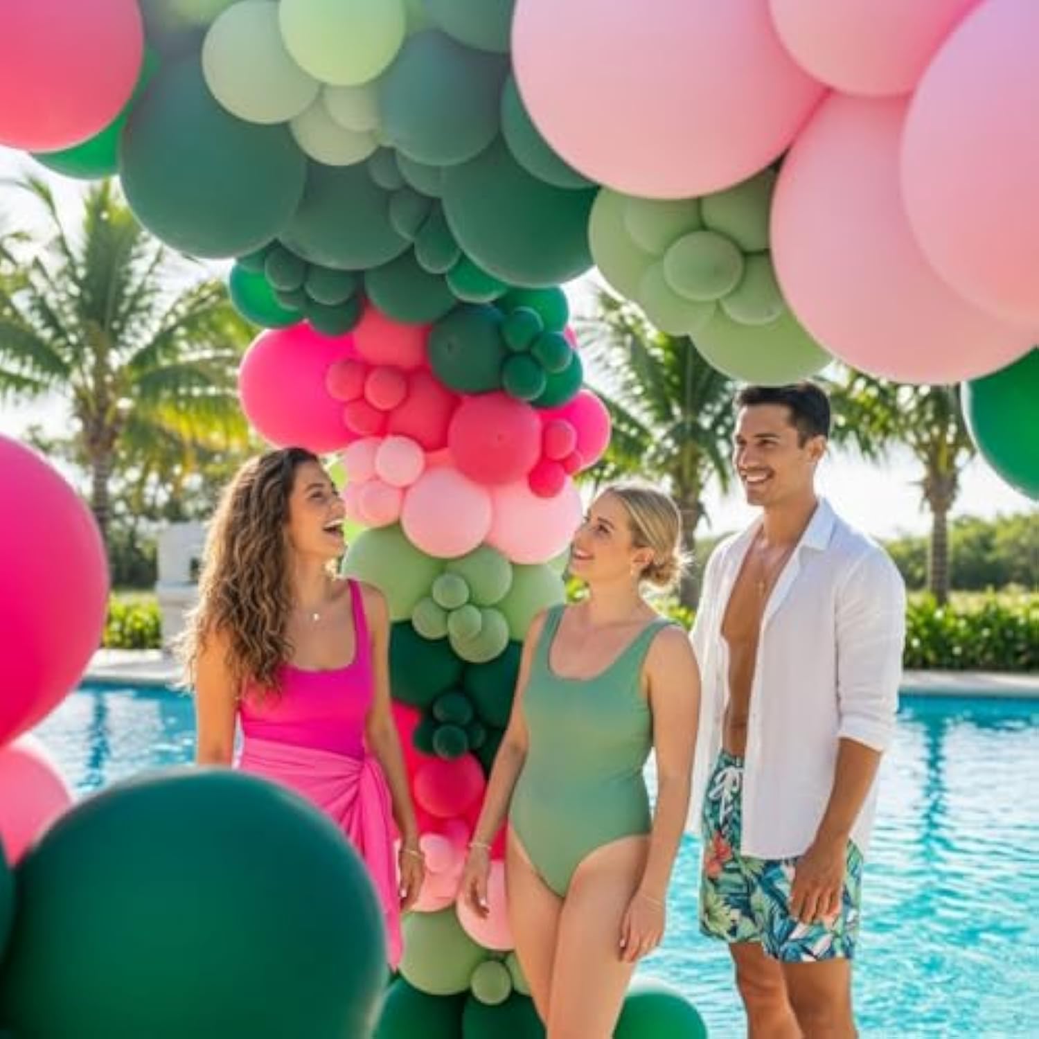 Hunter Green And Pink Balloon Garland Arch Kit 153Pcs Dark Green Sage And Hot Pink Balloons For Summer Jungle Safari Wild One Theme Birthday Tropical Baby In Bloom Balloons Baby Shower Decorations