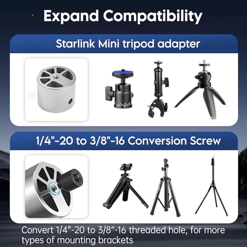 link Mini Tripod Adapter, Aluminum Mimi Starlink Mount with 1/4"-20 & 3/8"-16 Thread, Compatible with Mini Star Link Pipe Adapter and Flat Mount