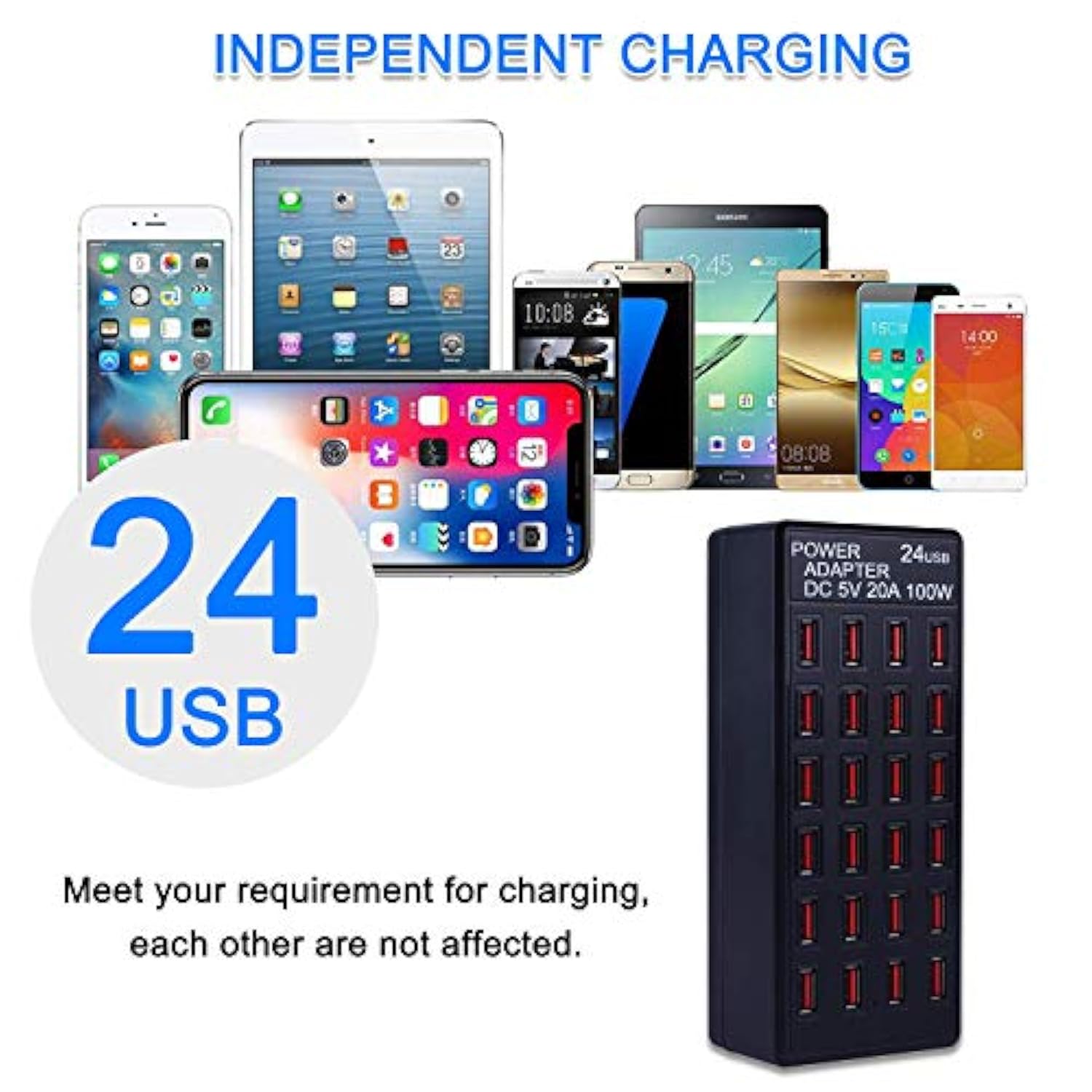 24-Port 100 Watt (20 A) Usb Charging Station, Home Desktop Fast Charger, Multiple Chargers, Suitable For Hotels, Shops, Schools, Shopping Malls And Travel