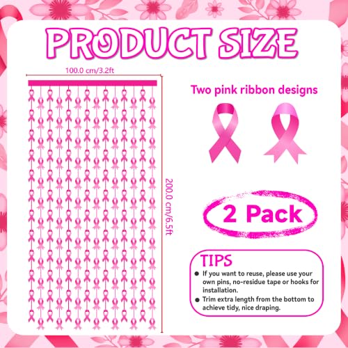 2 Pack Breast Cancer Awareness Decorations Pink Ribbon Foil Fringe Curtains