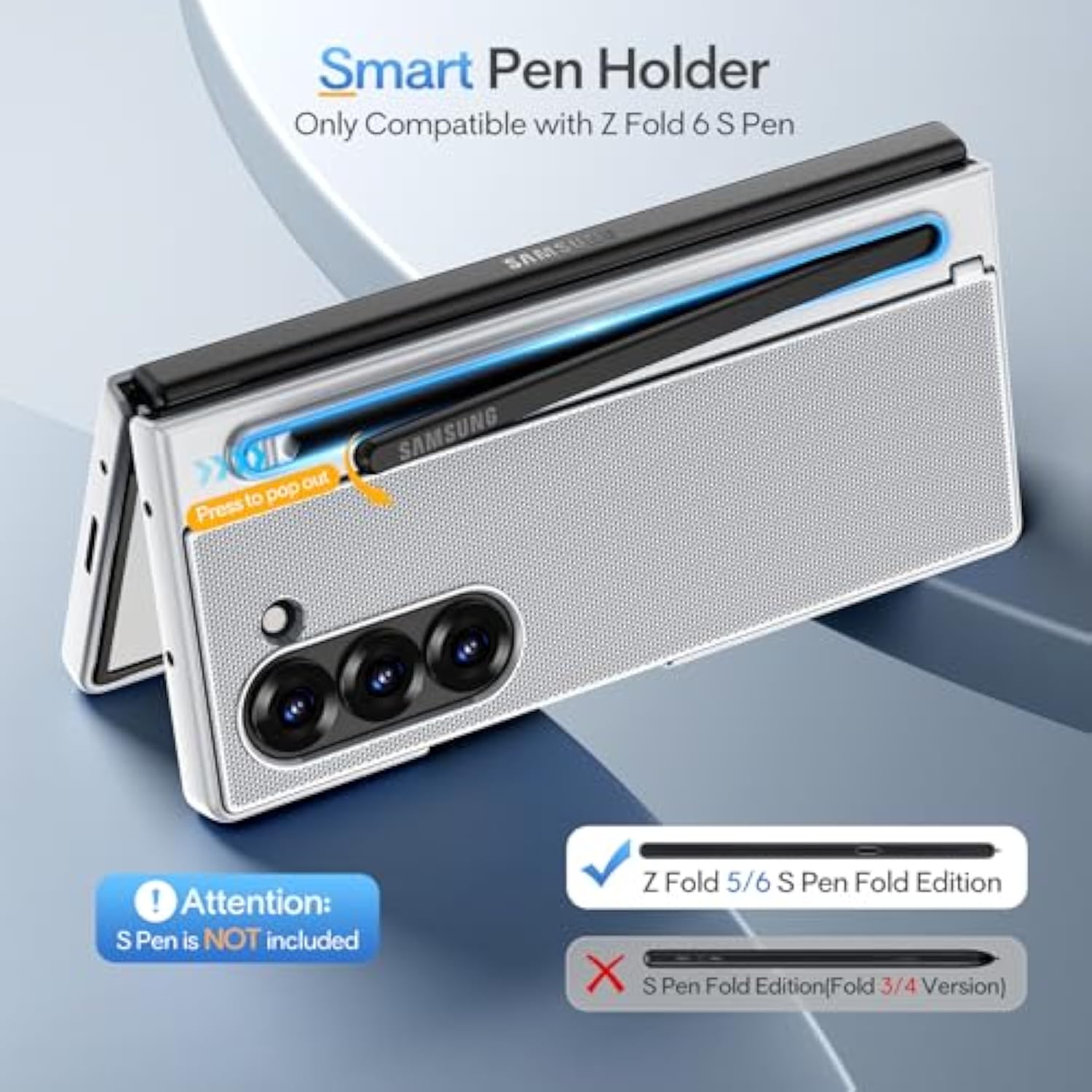 For Galaxy Z Fold 6 Case, With Built-In Screen Protector And Kicktand & S Pen Holder Support Wireless Charging Protective Phone Cover, Silver