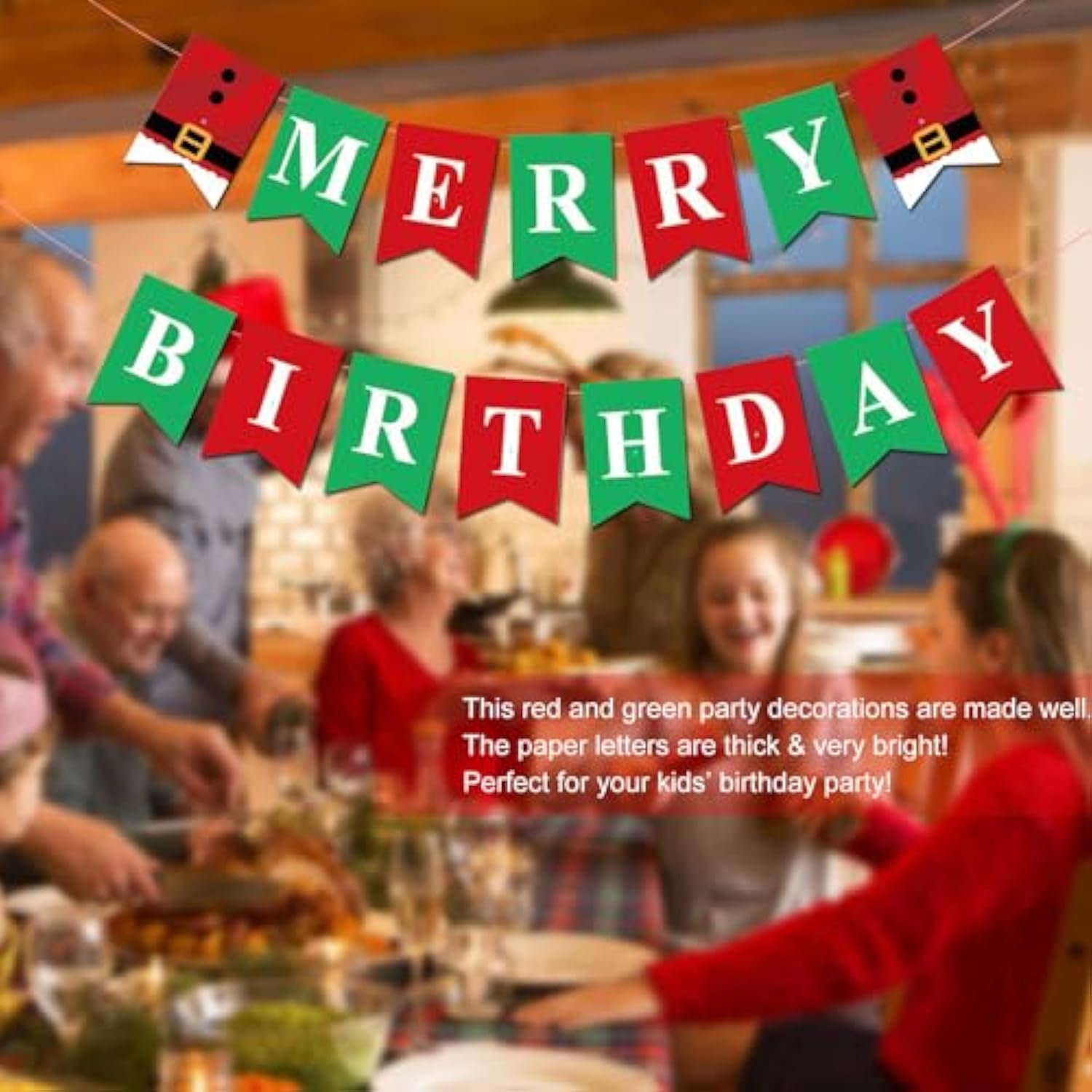 Merry Christmas Themed December Xmas Party Supplies - Happy Birthday Banner, Red And Green Glittery